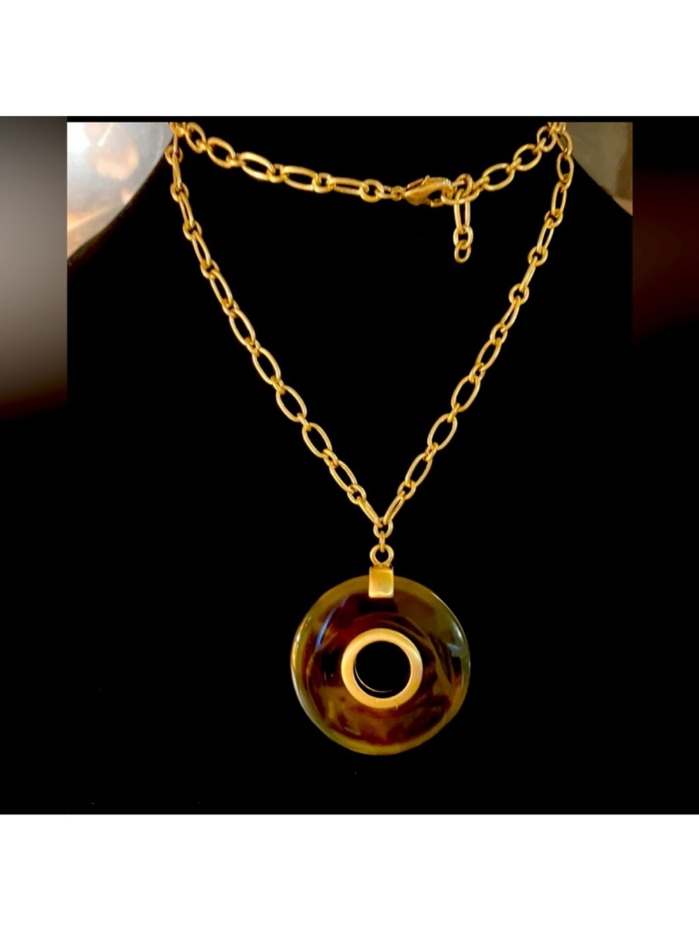 New Gold Chain Necklace with Brown Tortoiseshell Pendant